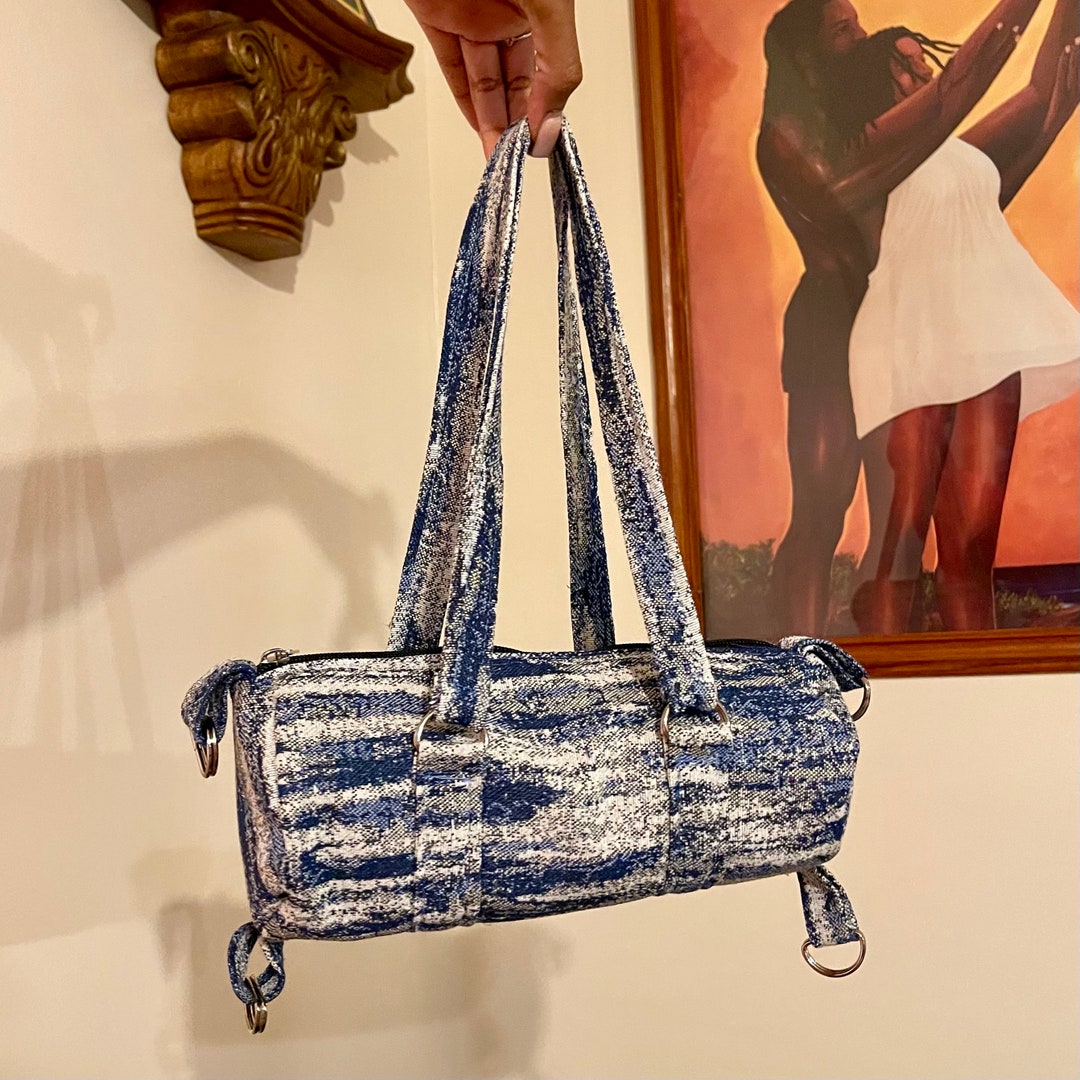 Blue & White Denim Mini Duffle Bag Canvas Bag Duffel Bag Telfar