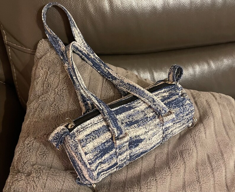 Blue & White Denim Mini Duffle Bag Canvas Bag Duffel Bag Telfar