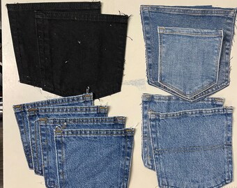 10 Denim Pockets Assorted/Blue & Black Jean Denim Pocket/Hand Cut Denim/Quilt Sewing Quilting Repurposed Patchwork