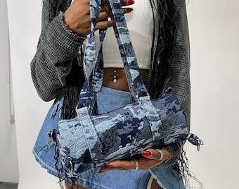 Denim Mini Duffle Bag | Canvas Bag | Duffel Bag | Denim Purse | Shopping Bag | Woman's Cute Purse