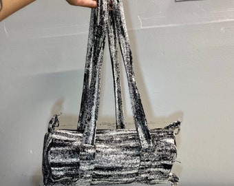 Black & White Denim Mini Duffle Bag | Canvas Bag | Duffel Bag | Telfar Inspired | Shopping Bag | Woman's Cute Purse