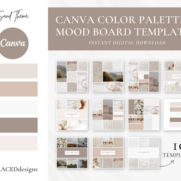 Palette de couleurs Canva neutre avec codes hexadécimaux, modèle de tableau d’humeur Canva, modèle de kit de marque Canva, modèle de tableau de marque, thème de couleur sable