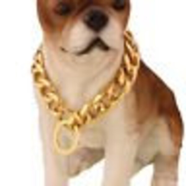 Dog Collar Choker Heavy Gold Metal Chain Cuban Curb Link 12-22 inch