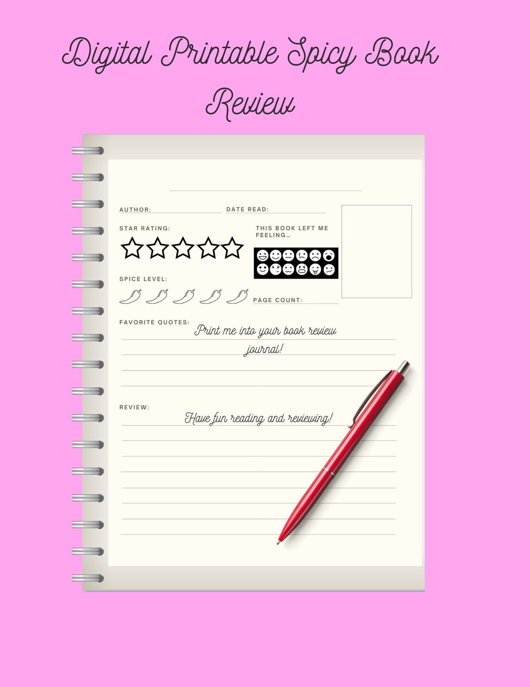 printable-spicy-book-review-journal-entry-downloadable-book-etsy
