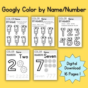 Googly Eyes Color by Name/Number Worksheets Digital Download