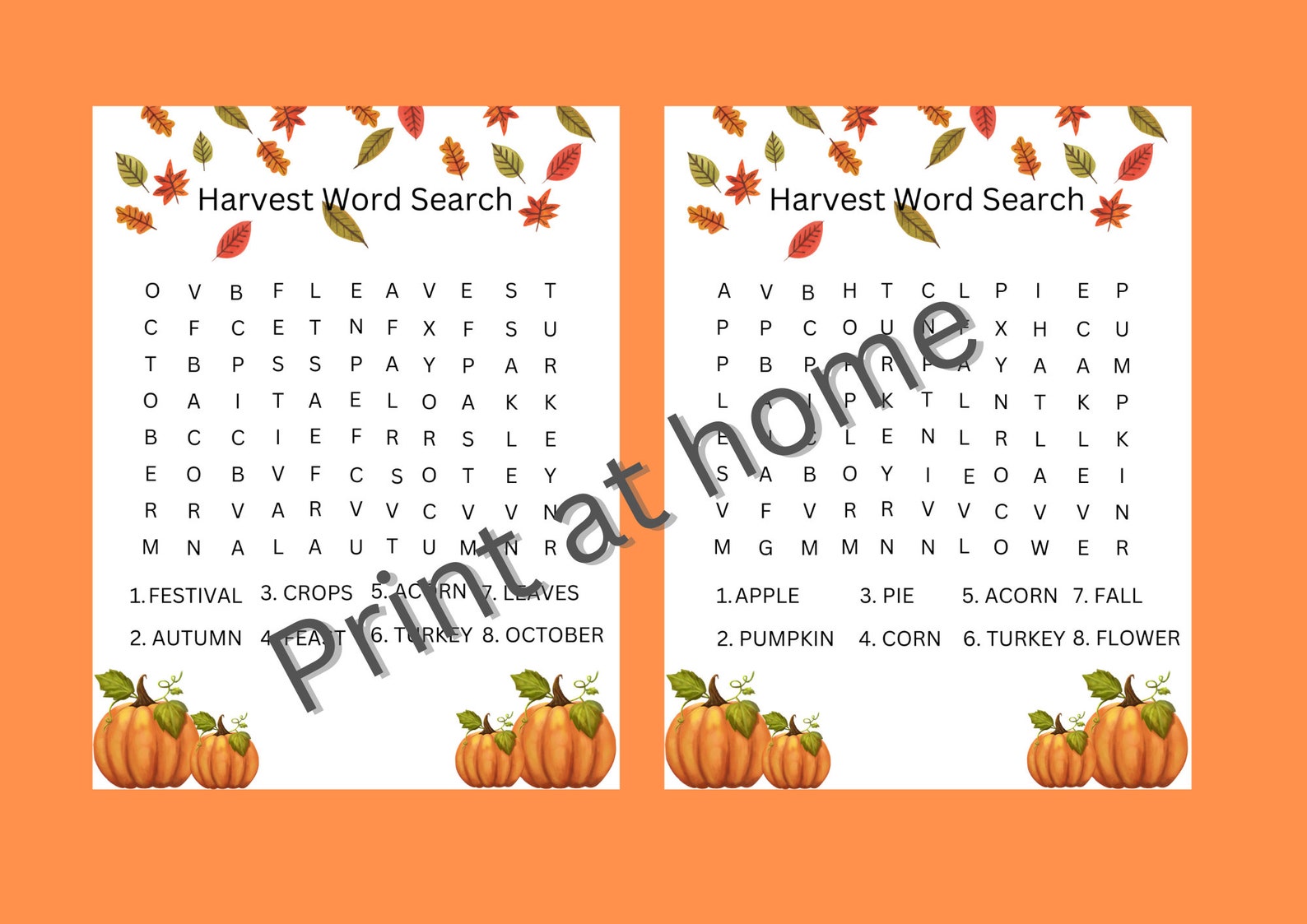 20 Digital Fall / Harvest Themed Worksheets, Elementary Worksheets
