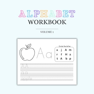 Puede incluir: Hoja de trabajo en blanco y negro para aprender la letra A. La hoja de trabajo presenta un contorno punteado de la letra A, una imagen de una manzana y una sección para trazar la letra A. La hoja de trabajo también incluye una cuadrícula con la letra A y otras letras para rodear.