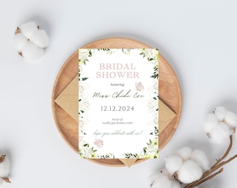 Floral Bridal Shower Invitation|Wildflower Bridal Invitation|Bridal Shower Editable Invitation|Bridal Shower Template|White Floral