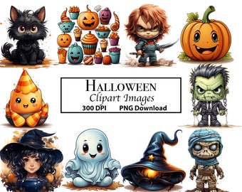 15 Cute Halloween Clipart Images, PNG Instant Download, 300 DPI Resolution