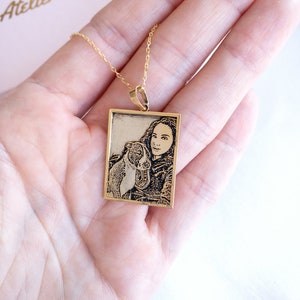 Handmade Photo Engraved Necklace •  Custom Couples Portrait Necklace Silver •Pet Memorial  • Memorial Necklace with Photo Engraving