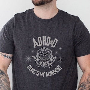 ADHD DnD Tee,D20 Dice Chaos Alignment Shirt,Funny Dungeons & Dragons T-Shirt,TTRPG Gaming TShirt,Mental Health RPG Merch Tee,Gift For Gamer