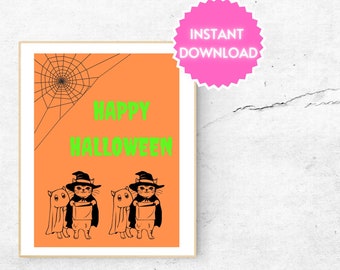 Cartel imprimible de Happy Halloween Cat - Descarga instantánea