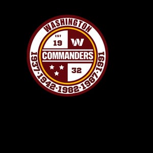 May include: A red and white circular logo with the text "WASHINGTON EST 1937-1942-1982-1987-1991 COMMANDERS 32" and a "W" inside a circle.