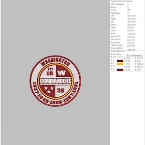 Washington Commanders 3-tums broderi digital fil