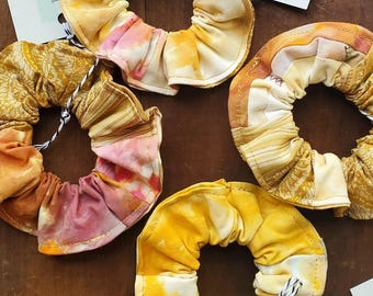 Handmade Patchwork Scrunchie: Ice Dye Paisley Hair Tie
