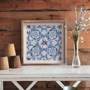 Lone Star Repeat Pattern Print 12x12 | 8x8 | Giclée Print | Quilt Wall Art | Geometric Art | Quilt Block | Collage Print | Quilt Art