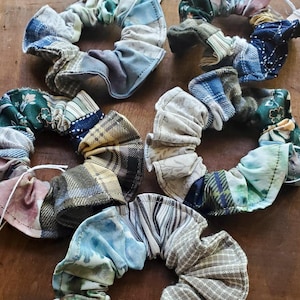 Plaid Patchwork Scrunchie | Handmade Hair Accessories | Patchwork Hair Tie | Plaid Hair Scrunchie | Linen Scrunchie | Pastel | Ice Dye