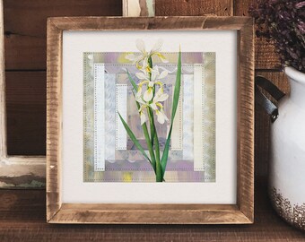 Iris Blomstertryck: Vintage Quilt Block Collage (8x8)