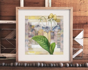 Sinningia Flower Giclée Print: Vintage Quilt Collage Art (8x8)