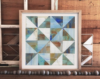 Pinwheel Quilt Block Giclée Print: Geometric Collage Wall Art