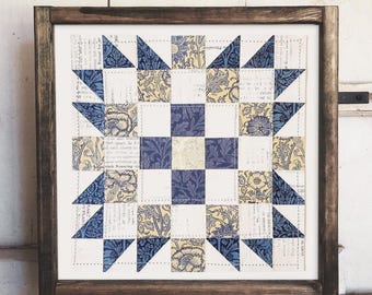 William Morris Floral Quilt Block Original Collage (8x8) : Cut Paper Art, Geometric, Quilt Art