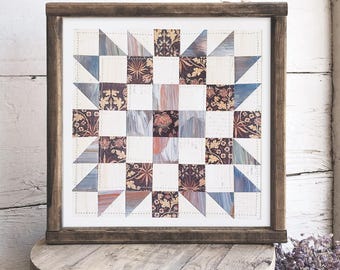William Morris Sewn Paper Quilt Collage (8x8) : Cut Paper Collage Art, Farmhouse Decor, Vintage Art, Cottagecore, Geometric Art, Rustic Art
