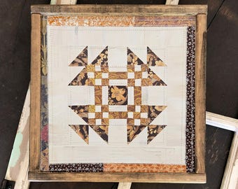 William Morris Sewn Paper Quilt Collage (8x8) : Cut Paper Collage Art, Farmhouse Decor, Vintage Art, Autumnal Art, Geometric Art, Rustic Art