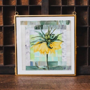 Vintage Botanical Art Collage 6x6 | Floral Art | Paper Quilt | Crown Imperial | Cottagecore Decor | Floral Collage | Log Cabin Quilt