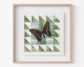 Butterfly Collage Print 6x6 | Giclée Print | Square Print | Patchwork Quilt Art | Cottagecore | Quilt Block | Butterfly Wall Art