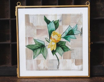Vintage Botanical Collage 6x6 | Tulip Tree Flower | Floral Applique | Flower Paper Quilt | Quilt Collage | Cottagecore Decor | Poplar Tree