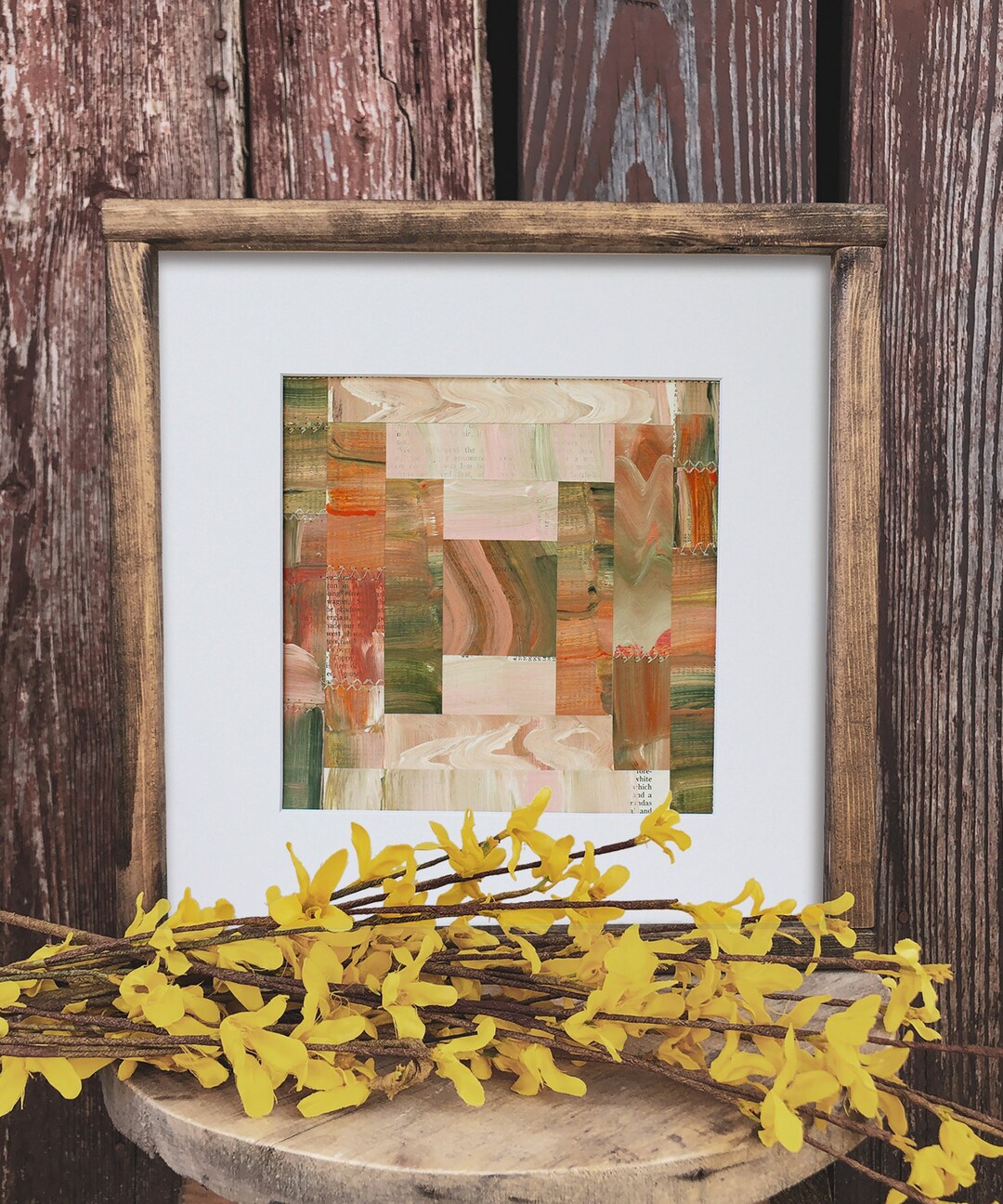 Courthouse Steps Quilt Block Art 12x12 Original Sewn Collage Etsy