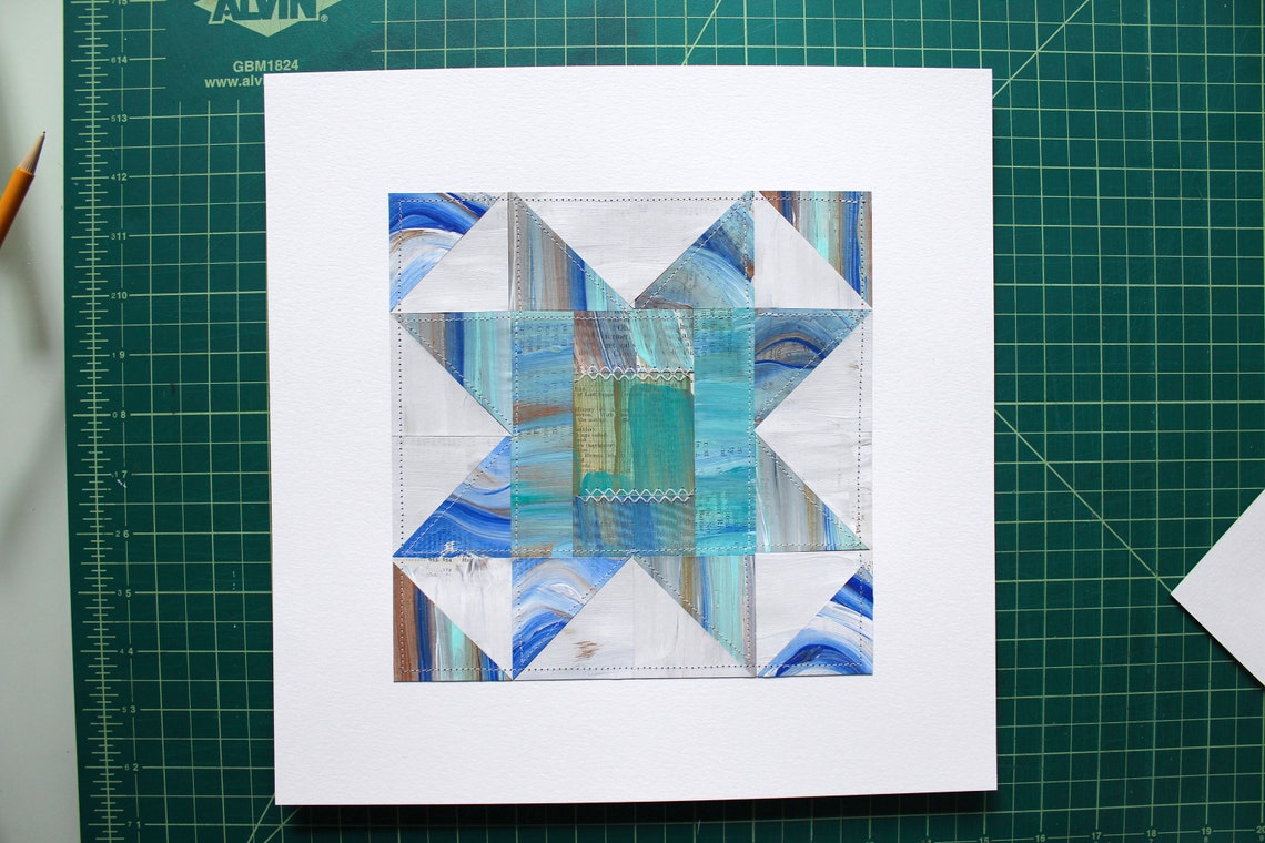 Star Quilt Block Art 12x12 Original Paper Quilt Recycled Etsy