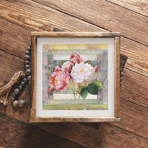 Pink Rose Bouquet Collage Art Print 8x8 6x6 Giclée Print Quilt Wall Art Paper Quilt Vintage Floral Floral Wall Art Quilt Block image 9