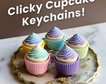 Clicky Cupcake Keychain - Fun Colourful Clicky Keychain - 3D Printed Calming Sensory Fidget - Stress, Anxiety Relief
