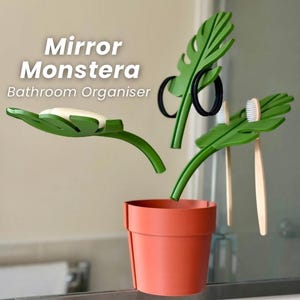 Mirror Monstera - Bathroom Organiser - Functional Storage - Green Plant Home Decor - 3D Printed Gift - ForgeCore - Clever Storage Solutions