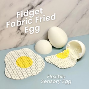 Ovo Frito de Tecido Anti-Stress | Sensorial Impresso em 3D | Ovo de Malha Flexível com Casca Quebrável | Brinquedo Anti-Stress e Porta-Copos Macio em Formato de Favo de Mel | Ovo de Páscoa