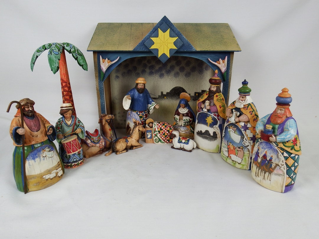 Jim Shore Designs Heartwood Creek 2003 Blue Nativity Set, Story of