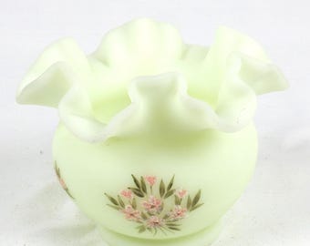 Vintage Fenton Yellow Burmese Glass Ruffled Bowl