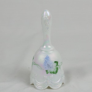 Fenton Art Glass Mini Iridized White Bell signed by Randy Fenton, Fenton Mini Bell, Fenton Bell, Glass Art, Collectibles, Bells, Mini Bells