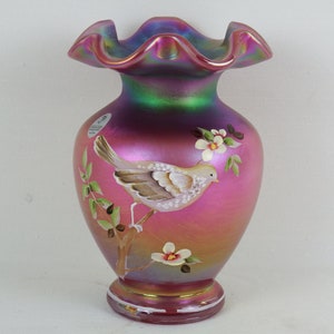 Fenton Art Glass Iridized Plum Vase signed by George Fenton, Collectibles, Glass Art, Frank Fenton, Home Decor, Bill Fenton