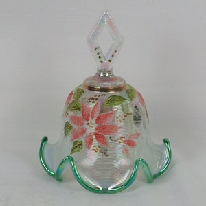 Fenton Art Glass 2001 Iridized White Christmas Poinsettia Bell, Poinsettias, Christmas Bell, Holiday Bell, Fenton Bell, Fenton Bells