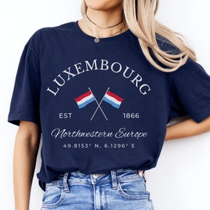 Luxembourg Crewneck T-Shirt, Luxembourg Cross Flag Pullover Sweatshirt, Luxembourg Travel Gift, Unisex Clothing