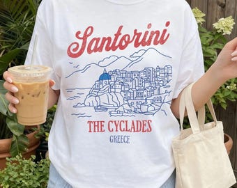 Santorini Greece The Cyclades Line Art Graphic T-Shirt