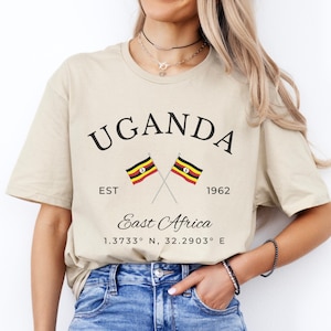 Moletom com bandeira cruzada de Uganda, camisa de gola redonda de Uganda, presente de viagem para Uganda, suéter unissex