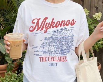 Mykonos Greece The Cyclades Line Art Graphic T-Shirt