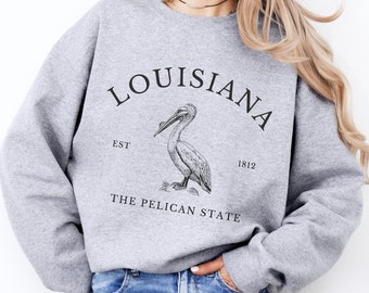 Louisiana Pelican State Crewneck Sweatshirt, Travel Souvenir Gift