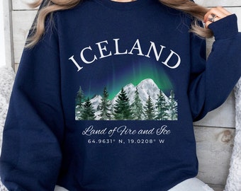 Sudadera con capucha de la aurora boreal de Islandia, recuerdo de viaje con cuello redondo