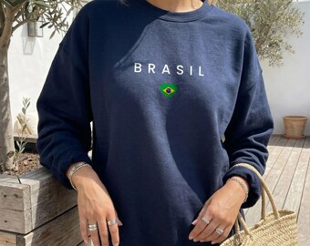 Minimalist Brazil Flag Heart Sweatshirt, Brazilian Pride Crewneck