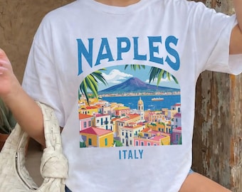 Naples Italy Vintage Travel Poster T-Shirt, Comfort Colors Shirt