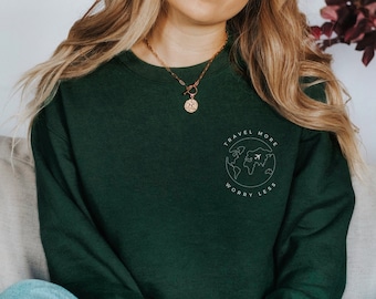 Travel Sweatshirt, 'Travel More' Graphic Crewneck